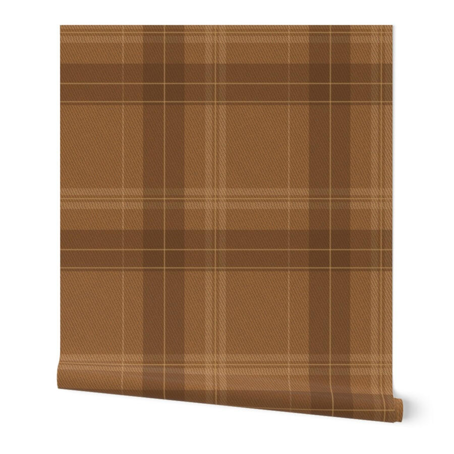 Classic woven tweed plaid wallpaper in golden honey tan by Ania Malt